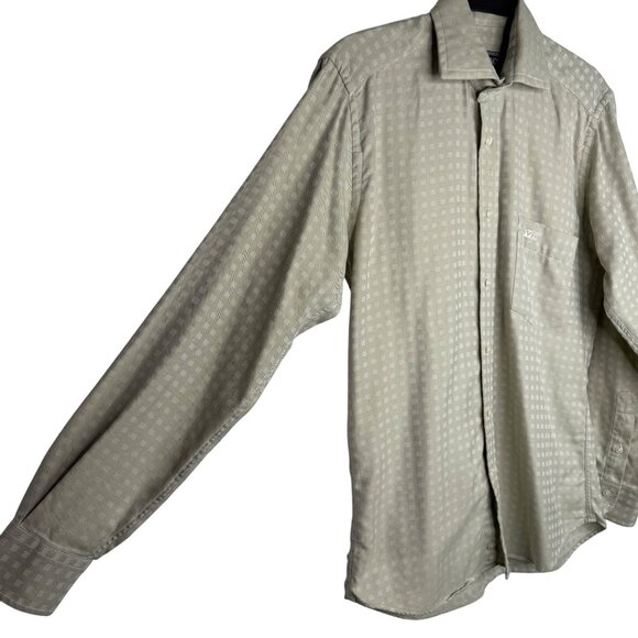 VTG Versace Jeans Couture Beige Geometric Grid Check Pattern Long Sleeve - Picture 4 of 6